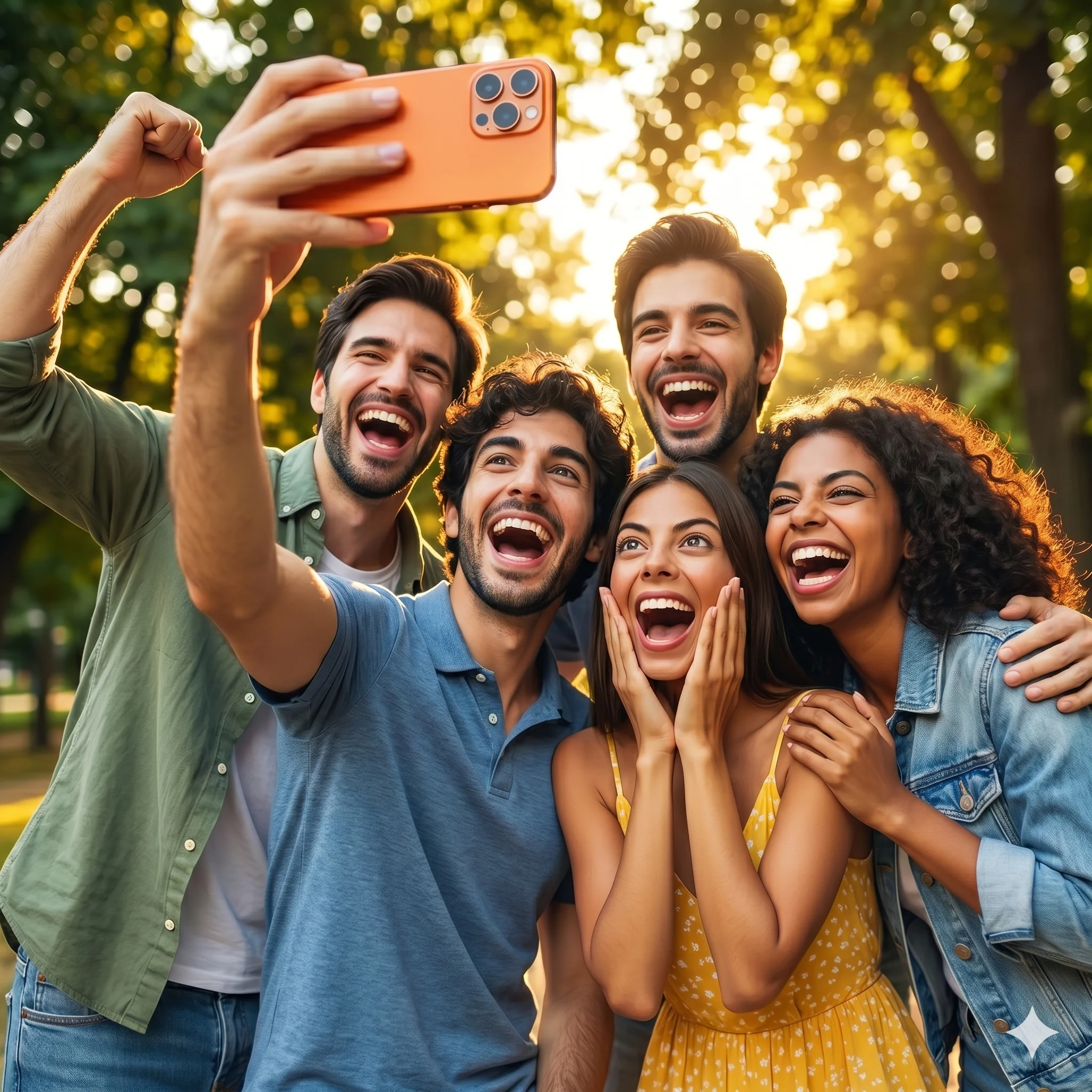 Friends outside laughing while checking Best Friend Quiz scores and leaderboard rankings on a phone