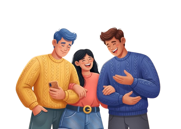 Best Friend Quiz illustration: three friends laughing together, ready to share a who knows me best quiz link