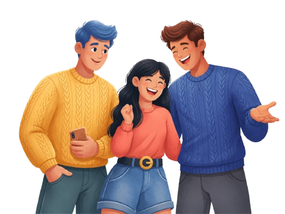 BFF Quiz illustration: friends together, ready to share a BFF quiz link