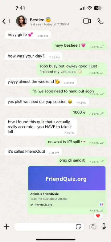 Friend Quiz shared in a WhatsApp chat
