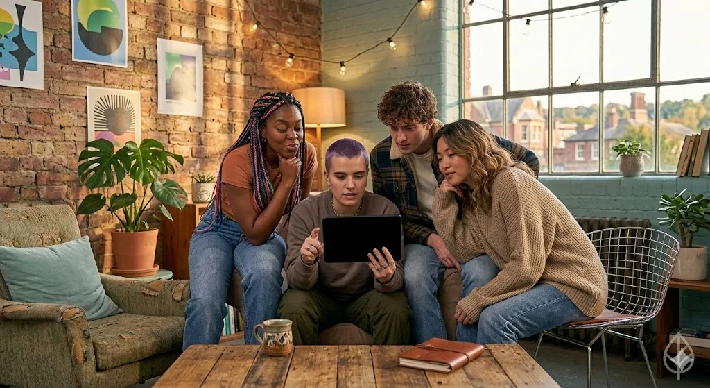 Friends laughing together while playing a Quiz for Friends